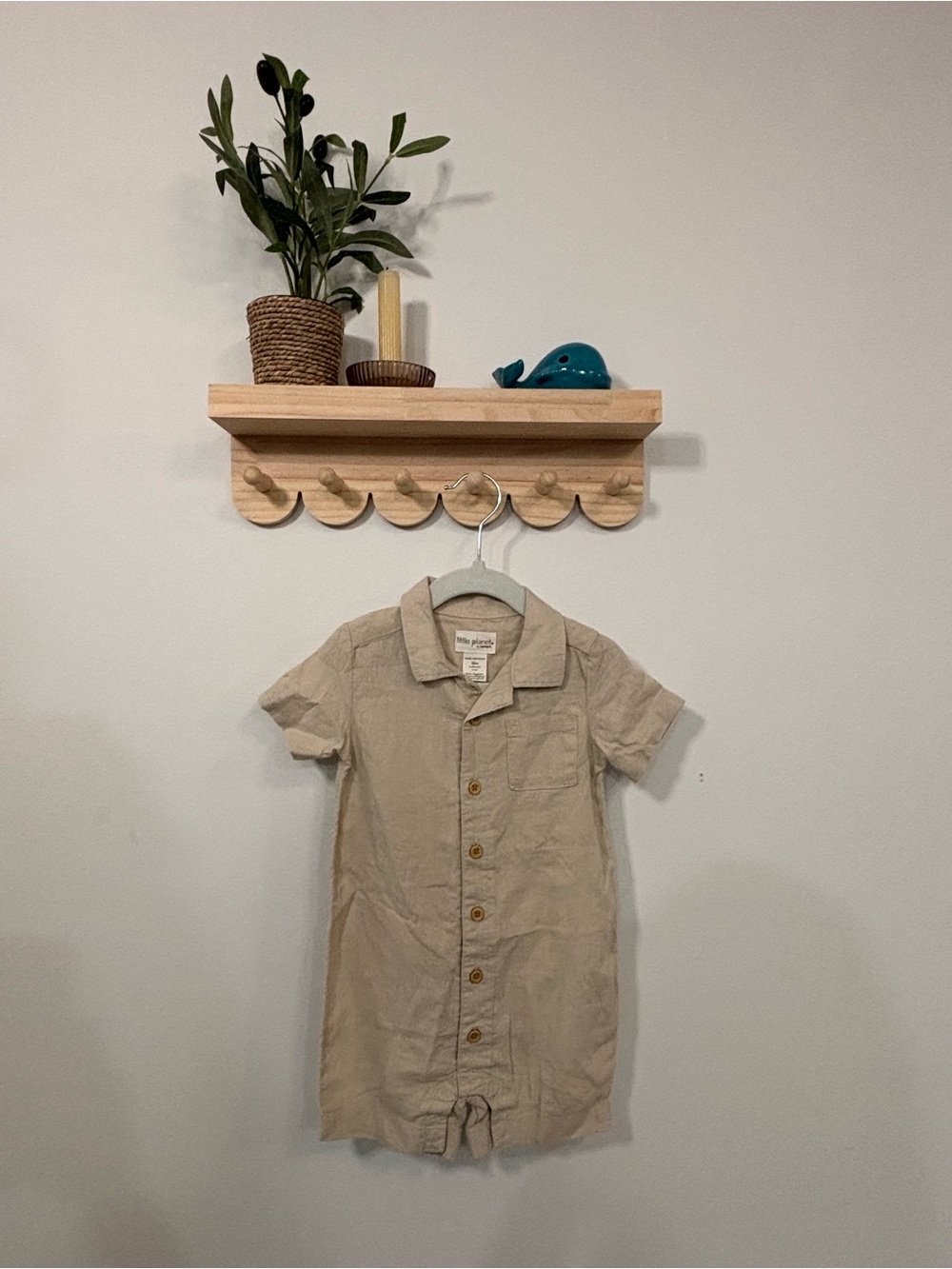 Carter's Beige Short-Sleeve Linen-Blend Romper